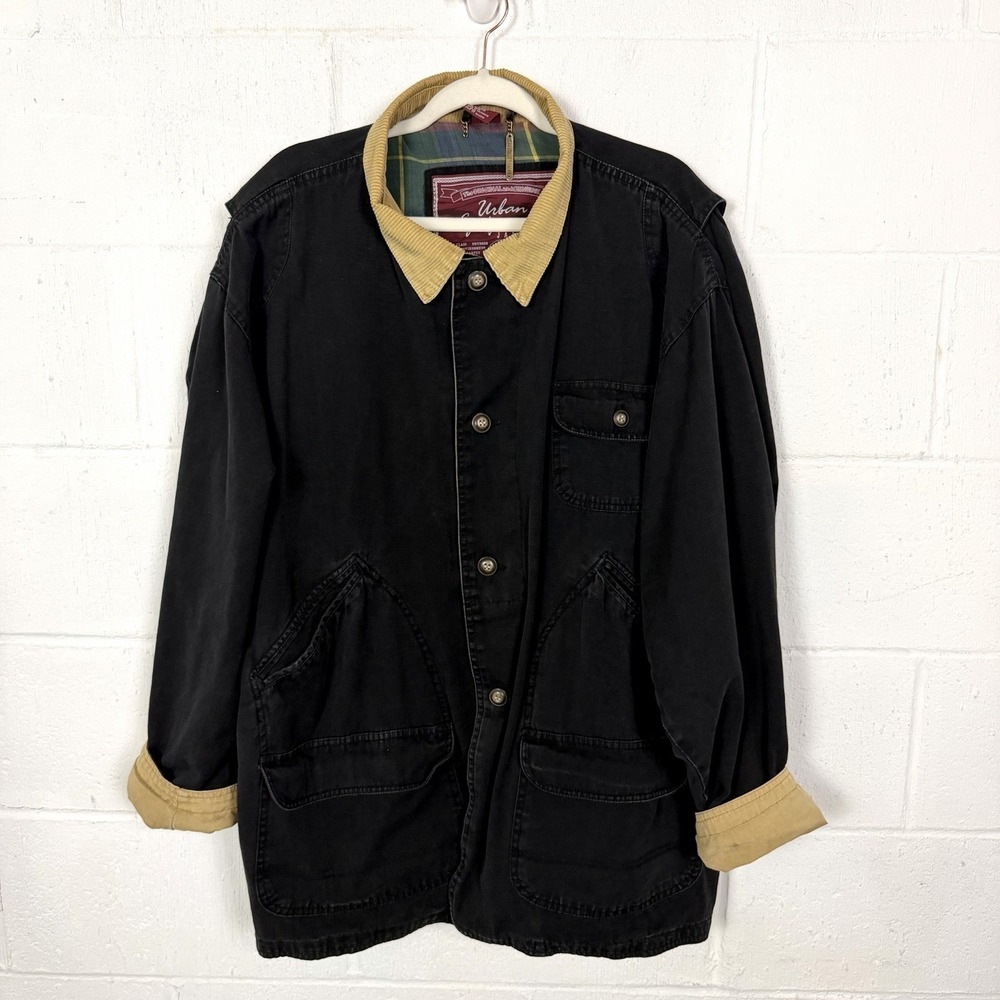 VTG Urban Equipment Barn Coat Jacket Flannel Lined Black Chore Ranch Workwear XL